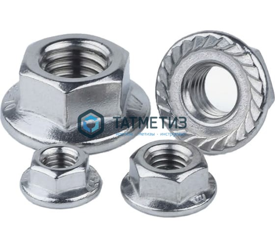 Гайка с фланцем DIN 6923, оц М6 (7500 шт/уп) МС | «ТАТМЕТИЗ» Гайка с фланцем DIN 6923, оц М6 (7500 шт/уп) МС - магазин крепежа «ТАТМЕТИЗ»