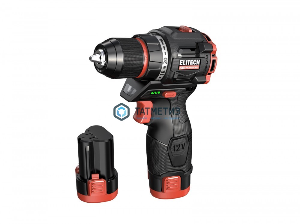 Дрель-шуруповерт 12 В, HD CD 12L2 бщет, 40 Нм, 2х2.0Ач, Li-ion, БЗП-10мм, подсветка, ELITECH -  магазин «ТАТМЕТИЗ»