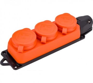 Розетка (колодка) 3-м Омега РБ33-1-0м, ОРАНЖЕВАЯ, IP44 каучук ИЭК -  магазин «ТАТМЕТИЗ»